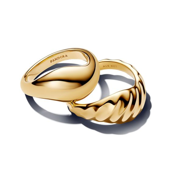 Pandora Essence Rippled Gold-Plated Stacking Rings Size 7