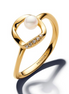 Pandora Essence 14K Gold-Plated Organically Shaped Pavé Circle &  Cultured Pearl Ring Size 7