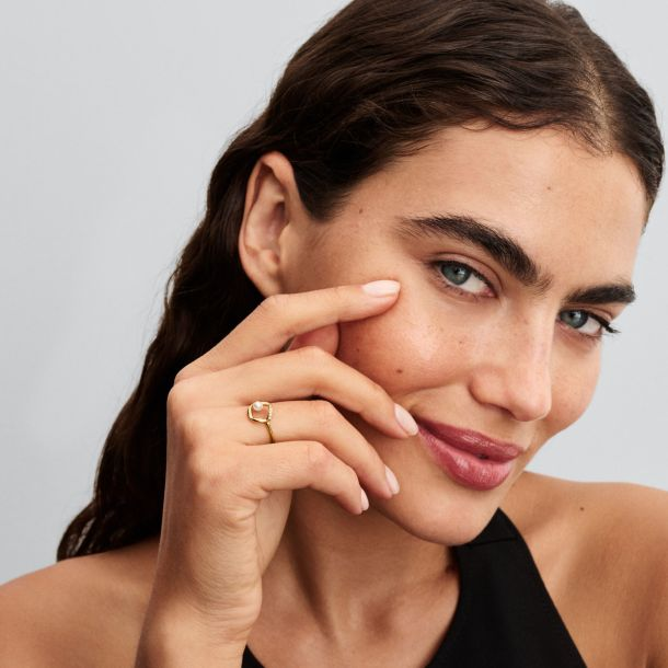 Pandora Essence Organically Shaped Pavé Circle &  Cultured Pearl Gold-Plated Ring Size 7