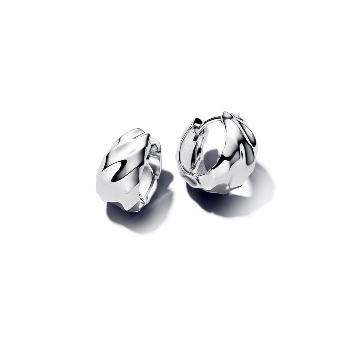 Pandora Rippled Small Hoop Sterling Silver Earrings