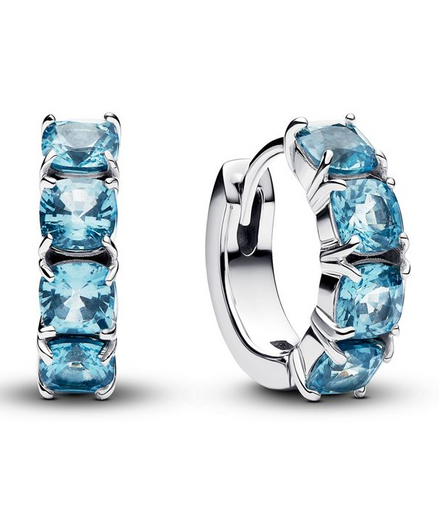 Pandora Sterling Silver Light Blue Stone Hoop Earrings