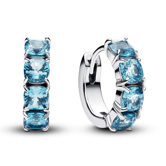 Pandora Sterling Silver Light Blue Stone Hoop Earrings