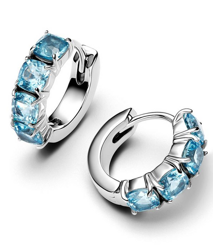 Pandora Sterling Silver Light Blue Stone Hoop Earrings