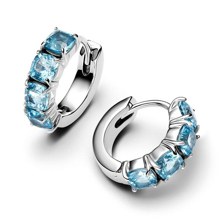 Pandora Sterling Silver Light Blue Stone Hoop Earrings