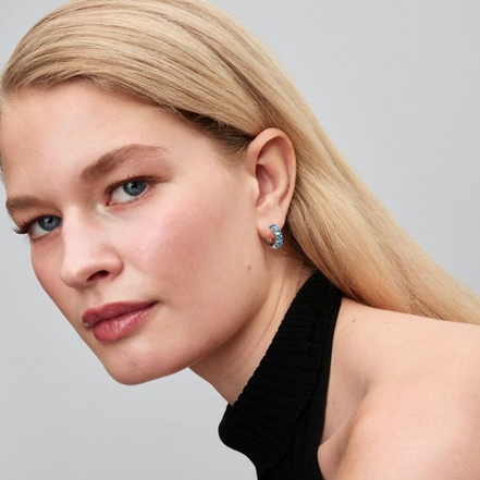 Pandora Sterling Silver Light Blue Stone Hoop Earrings