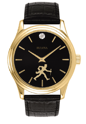Bulova Men's Wake Forest "Walking Deac" Gold Plated And Diamond Accent Black Dial Watch