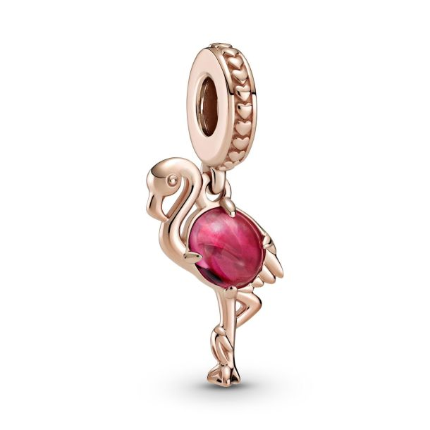 Pandora Pink Murano Glass Flamingo Dan, Rose Gold-Platedgle Charm