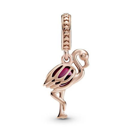 Pandora Pink Murano Glass Flamingo Dan, Rose Gold-Platedgle Charm