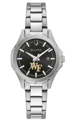 Bulova Ladies Wake Forest "WF" Black Dial Stainless Steel Bracelet Watch