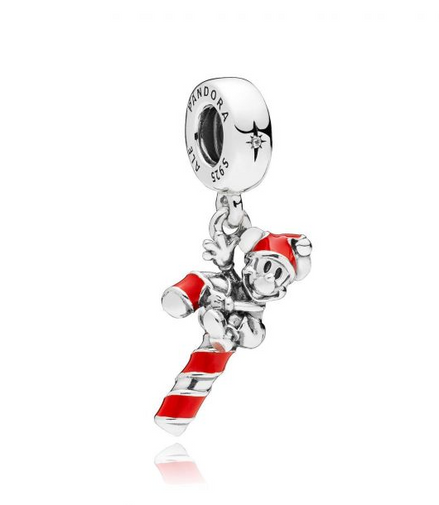 Pandora - Disney, Santa Mickey’s Candy Cane Dangle Charm