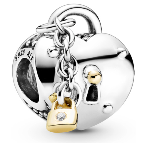 Sterling Silver and 14K Gold Heart and Lock Charm