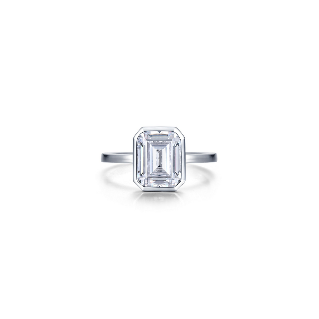 Lafonn Sterling Silver W/Platinum Overlay 2.62 CTW Simulated Diamond Emerald-Cut Bezel-Set Ring Size 7