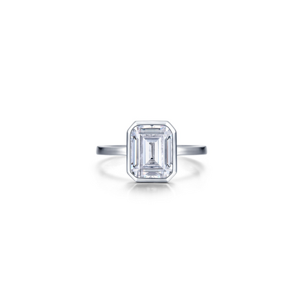 Lafonn Sterling Silver W/Platinum Overlay 2.62 CTW Simulated Diamond Emerald-Cut Bezel-Set Ring Size 7