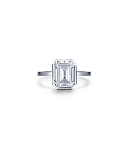 Lafonn Sterling Silver W/Platinum Overlay 2.62 CTW Simulated Diamond Emerald-Cut Bezel-Set Ring Size 7