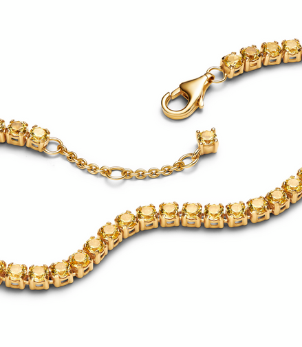 Pandora Timeless 14K Gold-Plated Sparkling Yellow Tennis Bracelet Size 18