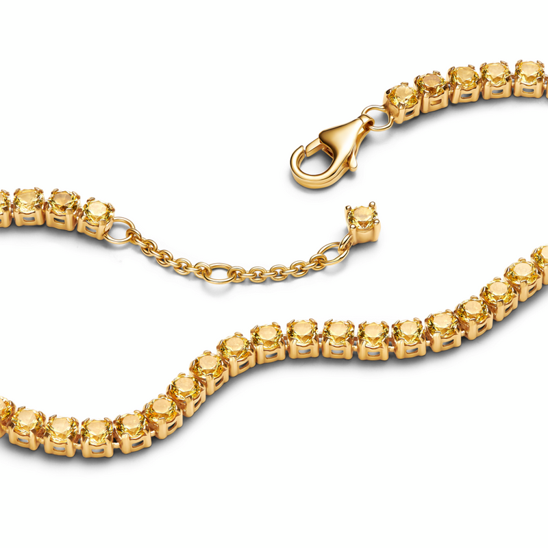 Pandora Timeless 14K Gold-Plated Sparkling Yellow Tennis Bracelet Size 18