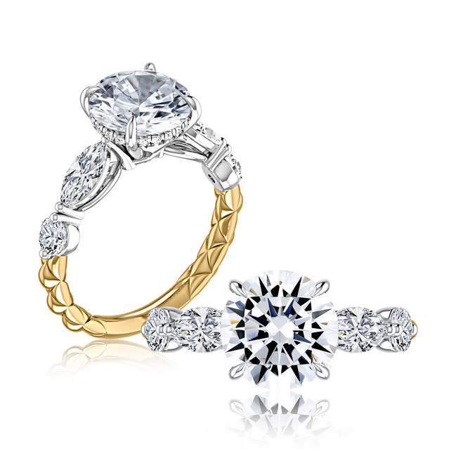 A.JAFFE 14K Yellow Gold Round Diamond Engagement Ring