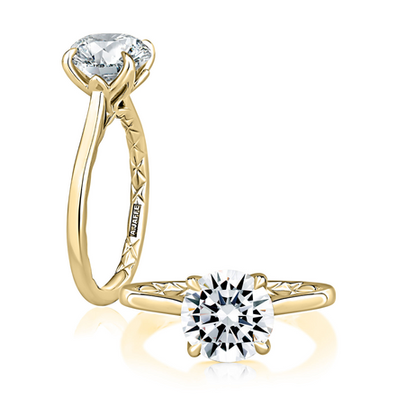 A.JAFFE 14K Gold Classic Four Prongs Solitaire Round Center Diamond Semi-Mount Engagement Ring