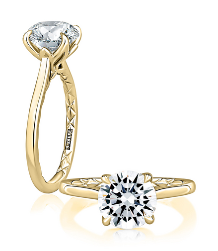 A.JAFFE 14K Gold Classic Four Prongs Solitaire Round Center Diamond Semi-Mount Engagement Ring