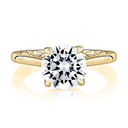 A.JAFFE 14K Gold Classic Four Prongs Solitaire Round Center Diamond Semi-Mount Engagement Ring