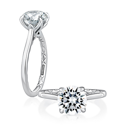A.JAFFE 14K Gold Classic Round Solitaire Diamond Semi-Mount Engagement Ring with Quilts™ Band
