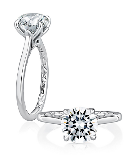 A.JAFFE 14K Gold Classic Round Solitaire Diamond Semi-Mount Engagement Ring with Quilts™ Band