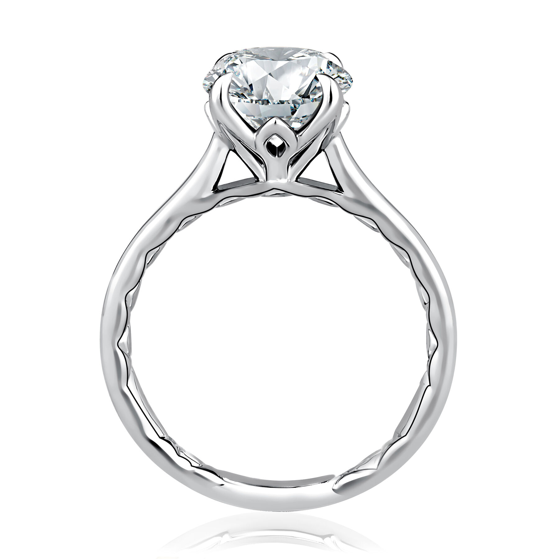 A.JAFFE 14K Gold Classic Round Solitaire Diamond Semi-Mount Engagement Ring with Quilts™ Band