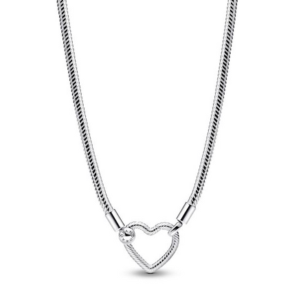 Pandora Moments Silver Heart Closure Snake Chain Necklace 45cm