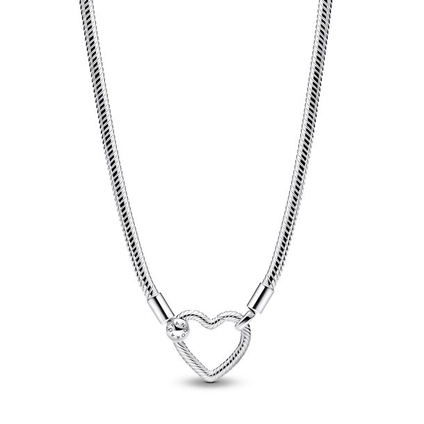 Pandora Moments Silver Heart Closure Snake Chain Necklace 45cm