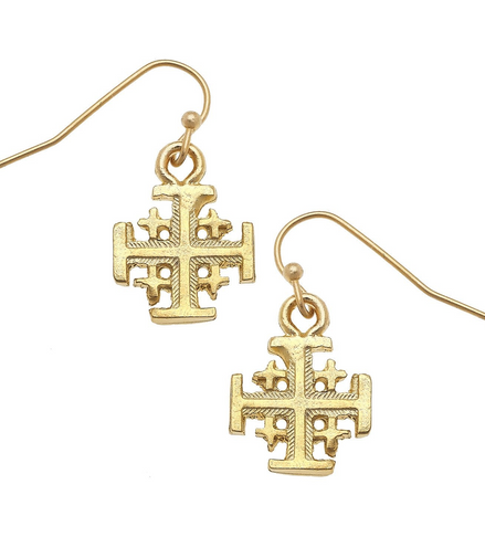 Susan Shaw Gold Plated Jerusalem Cross Drop Earrings