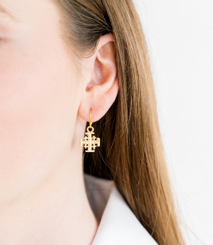 Susan Shaw Gold Plated Jerusalem Cross Drop Earrings