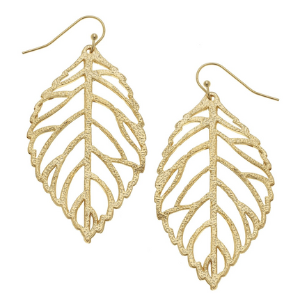 Susan Shaw Gold Plated Leaf Dangle Earrings
