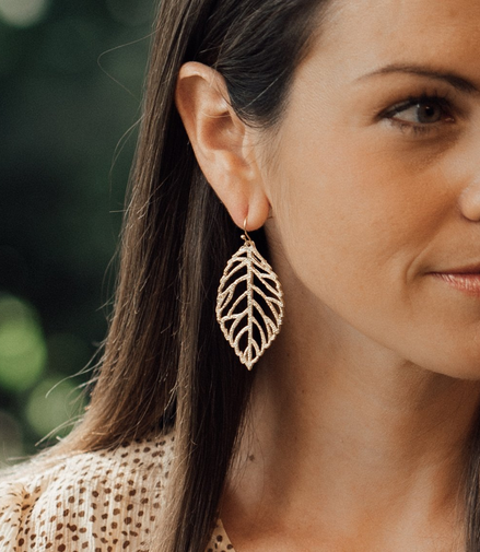 Susan Shaw Gold Plated Leaf Dangle Earrings