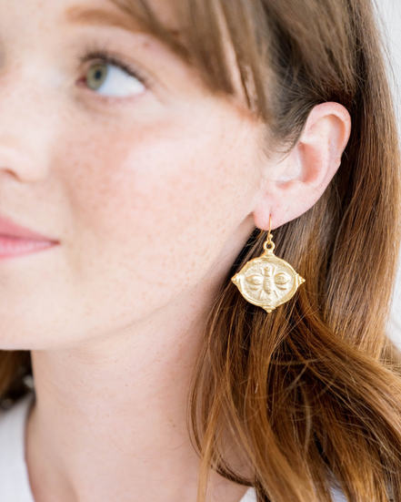 Susan Shaw Bee Intaglio Dangle Earrings