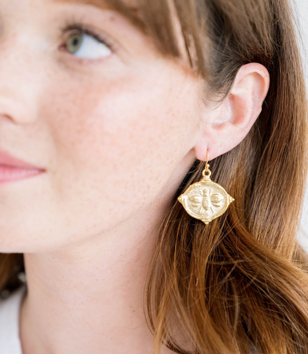 Susan Shaw Bee Intaglio Dangle Earrings
