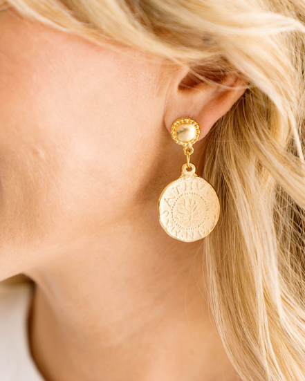 Susan Shaw Triple Gold Plated Greek Coin Dangle Earrings