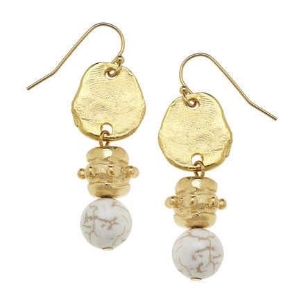 Susan Shaw Triple Gold Plated And White Turquoise Bentley Dangle Earrings
