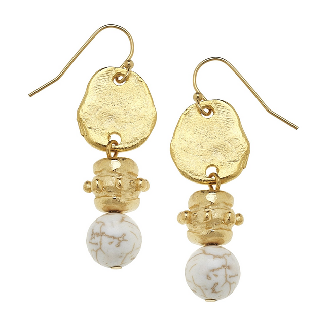 Susan Shaw Triple Gold Plated And White Turquoise Bentley Dangle Earrings