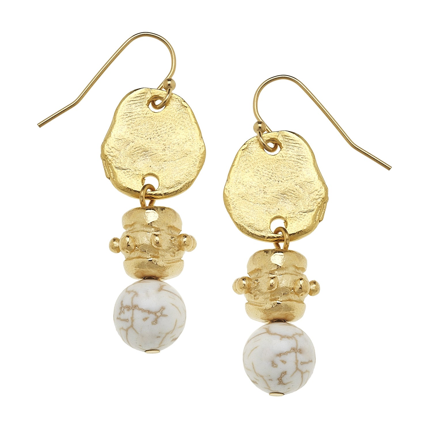 Susan Shaw Triple Gold Plated And White Turquoise Bentley Dangle Earrings