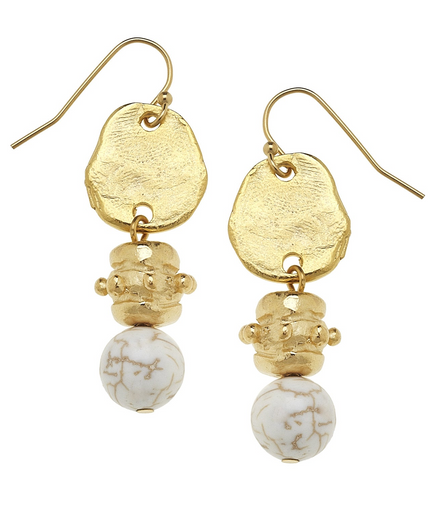 Susan Shaw Triple Gold Plated And White Turquoise Bentley Dangle Earrings