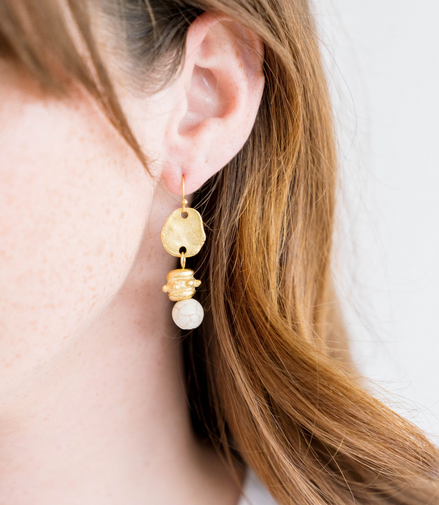 Susan Shaw Triple Gold Plated And White Turquoise Bentley Dangle Earrings