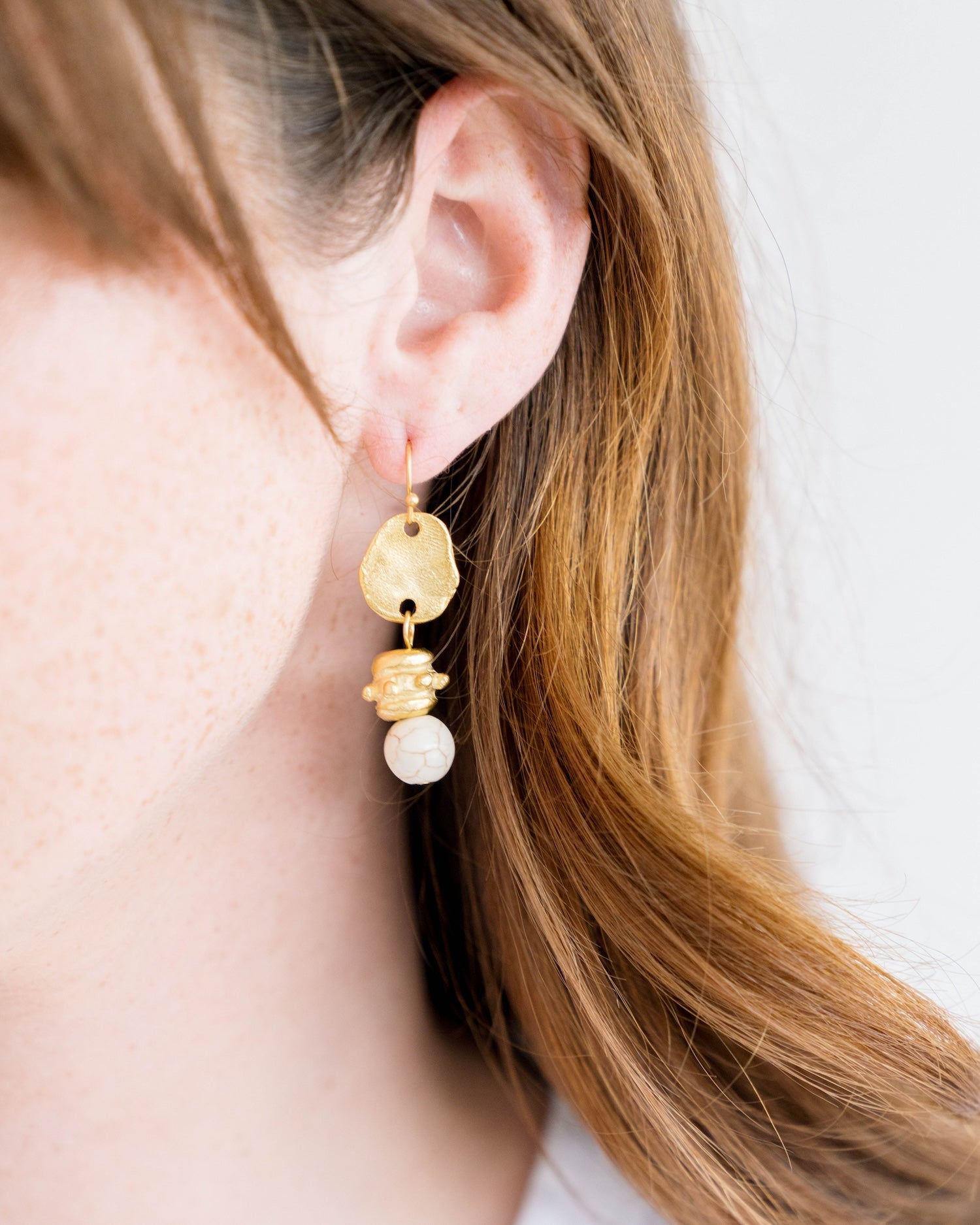 Susan Shaw Triple Gold Plated And White Turquoise Bentley Dangle Earrings