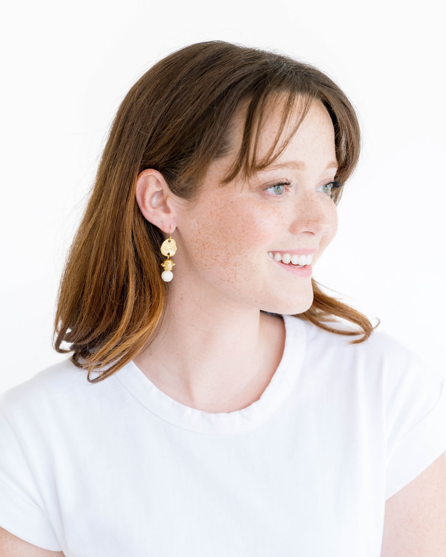 Susan Shaw Triple Gold Plated And White Turquoise Bentley Dangle Earrings