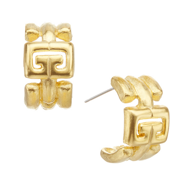 Susan Shaw Triple Gold Plated Medium Greek Key Hoops