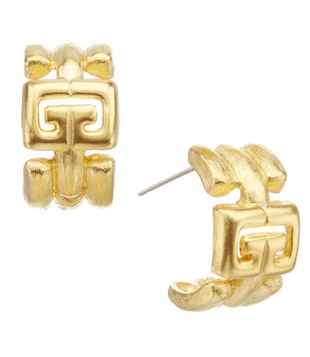 Susan Shaw Triple Gold Plated Medium Greek Key Hoops