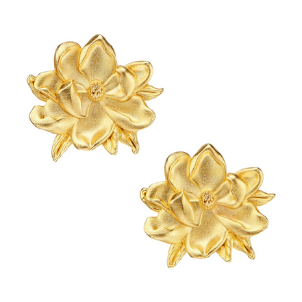 Susan Shaw Triple Gold Plated Magnolia Stud Earrings