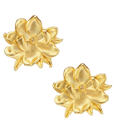 Susan Shaw Triple Gold Plated Magnolia Stud Earrings
