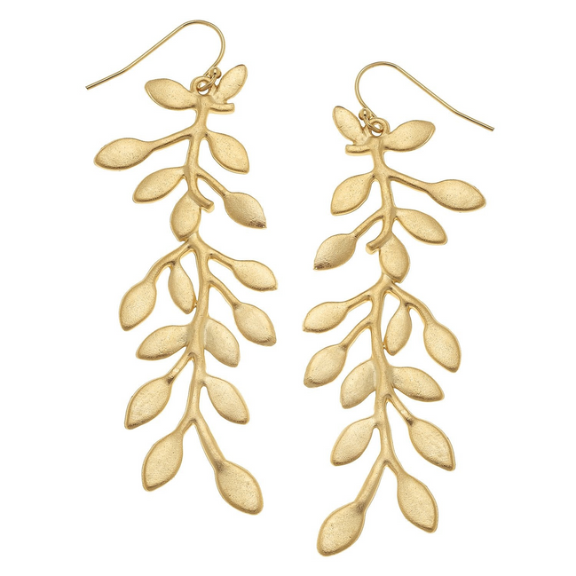 Susan Shaw 24K Gold Triple Plated Vine Dangle Earrings