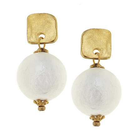 Susan Shaw Square Cotton Pearl Drop Earrings