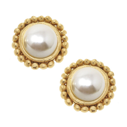 Susan Shaw Triple Gold Plated Dotted Pearl Studs